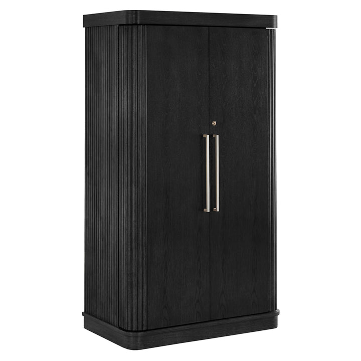 Bar Wine Storage Cabinet with Keys and LED Lights - Black Oak Finish