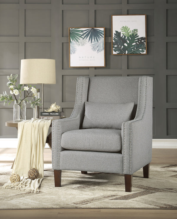 Accent Chair with Kidney Pillow, Light Grey 100% Polyester
