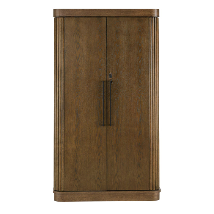 Bar Wine Storage Cabinet with Keys and LED Lights - Walnut Finish