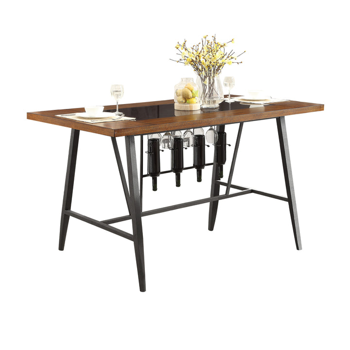 Red Brown Finish and Metal Counter Height Dining Table
