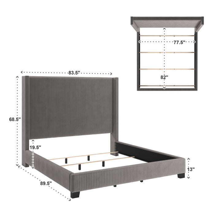 Pleated Velvet Wingback Bed - Gray, King