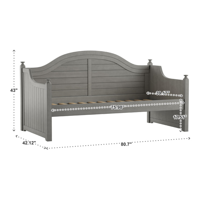 Traditional Paneled Wood Daybed - Antique Grey, No Trundle
