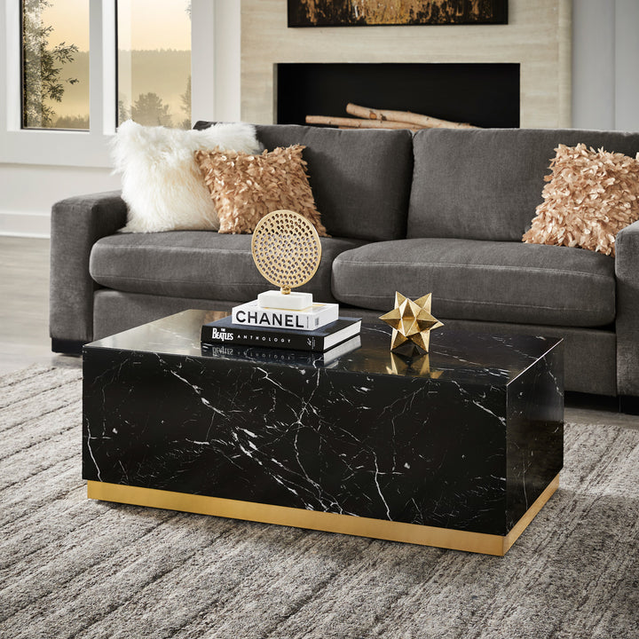 Faux Marble Coffee Table with Casters - Black, Large Rectangular