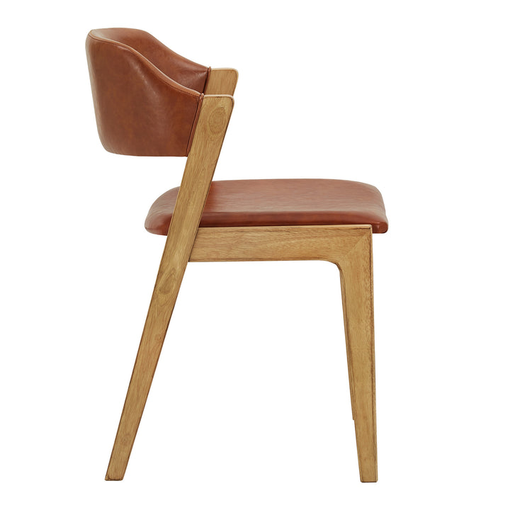Modern Scandinavian Wood Finish Dining Chair (Set of 2) - Caramel Fegan Leather Cushion, Light Oak Veneer