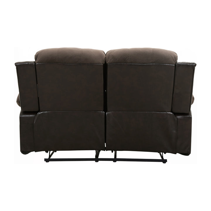 Cranley Chocolate Textured Plush Microfiber & Dark Brown Bi-Cast Vinyl Double Reclining Loveseat