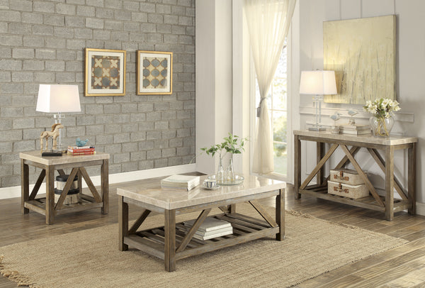 Sofa Table with White Marble Top - Espresso - Espresso