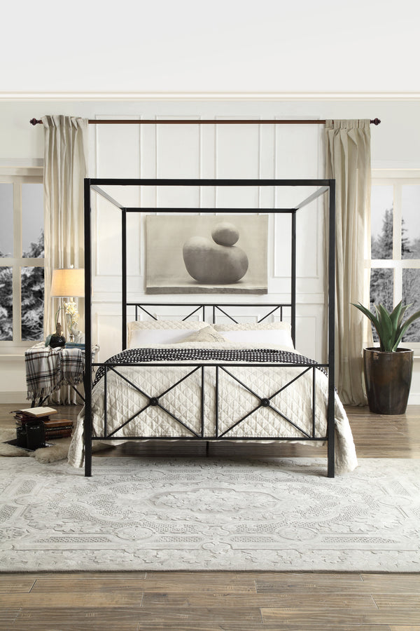 Queen Size Canopy Metal Bed, Sq Post, 3A