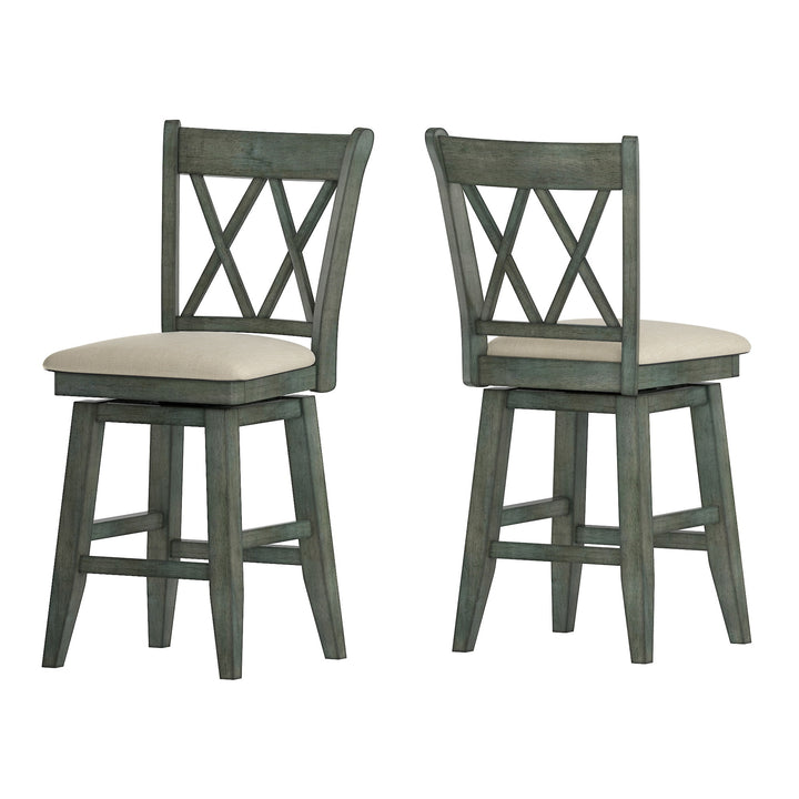 Double X-Back Counter Height Wood Swivel Chair - Antique Sage