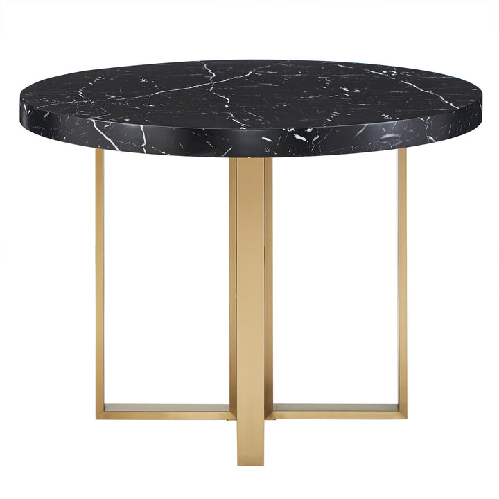 43" Wide Faux Marble Round Dining Table Set - Black Table, Grey Velvet Chairs