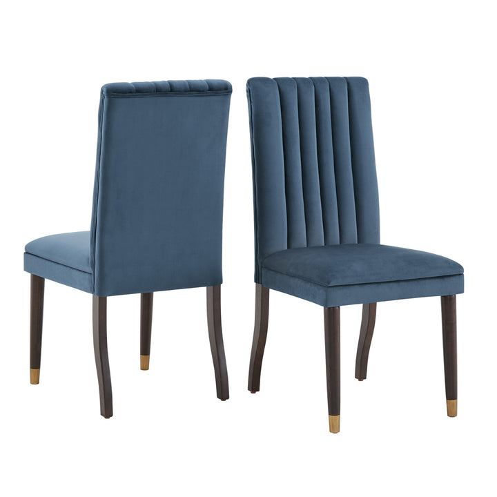 Espresso Wood Velvet Upholstered Dining Set - 5-Piece Set, Blue Velvet Chairs