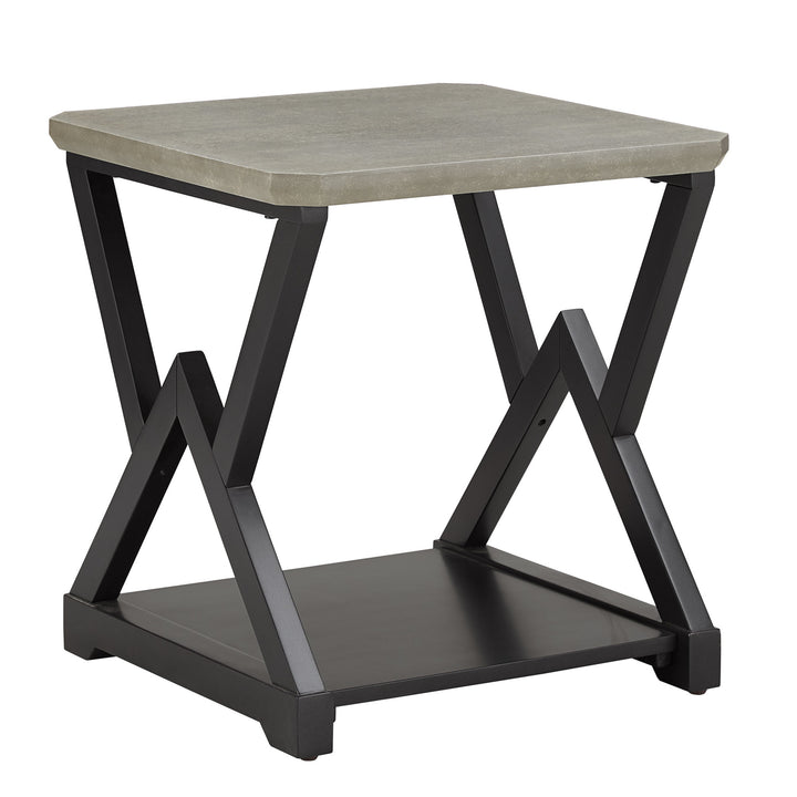 Black Finish Light Gray Fiber Cement Top End Table - End Table
