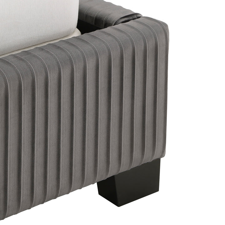 Pleated Velvet Wingback Bed - Gray, King