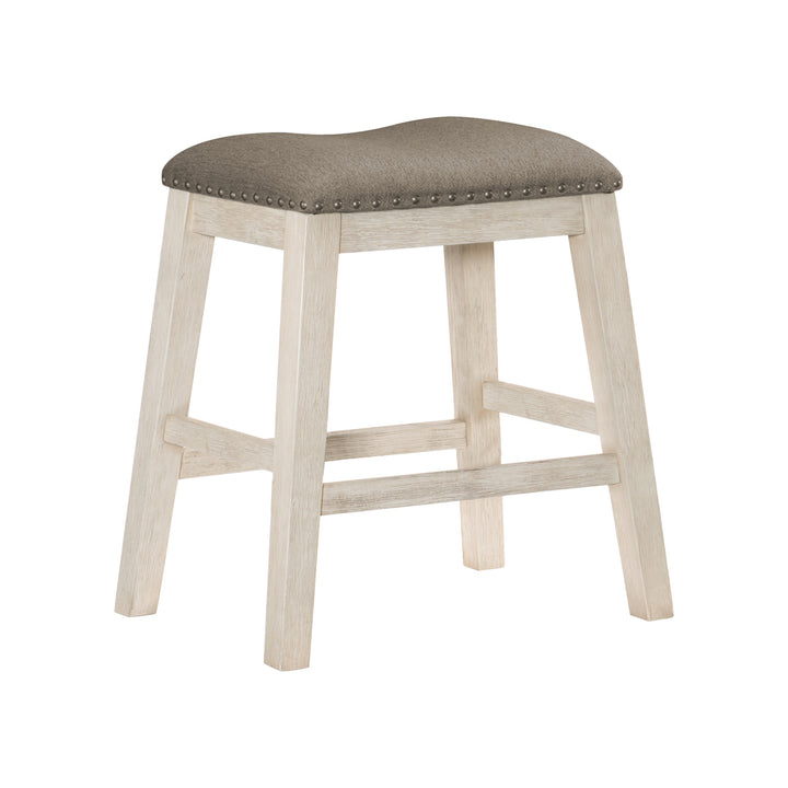 Set Of 2, Counter Height Stool, Fabric Seat, Nailheads
