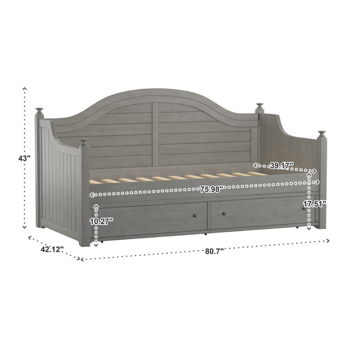 Traditional Paneled Wood Daybed - Antique Grey, With Trundle