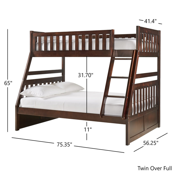 Dark Cherry Finish Kids' Bunk Bed - Twin over Full, Bunk Bed with Trundle