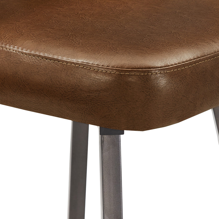 Metal Swivel Stools (Set of 2) - Brown PU Leather, 24" Counter Height
