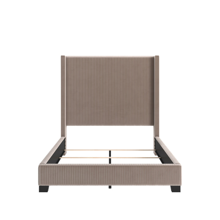 Pleated Velvet Wingback Bed - Taupe, Queen