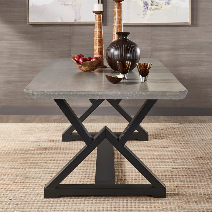 92" Black Finish Light Grey Fiber Cement Top Dining Table