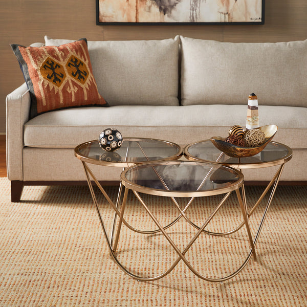 Champagne Gold Finish Coffee Table with Smoked Glass Top