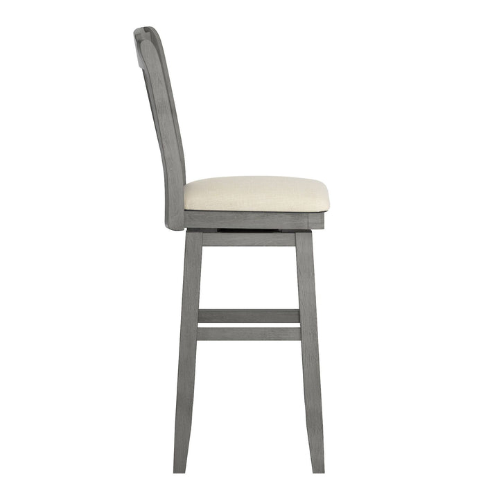 Slat Back Bar Height Wood Swivel Bar Stool - Antique Grey Finish