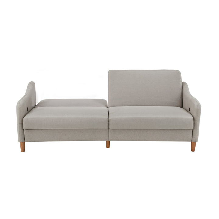 Upholstered Linen Convertible Split-Back Futon Sofa Bed with USB Charging Ports - Light Gray