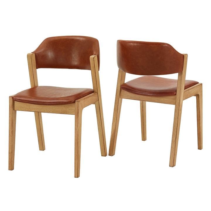 Modern Scandinavian Light Oak Finish Dining Chairs - Caramel Faux Leather Cushion