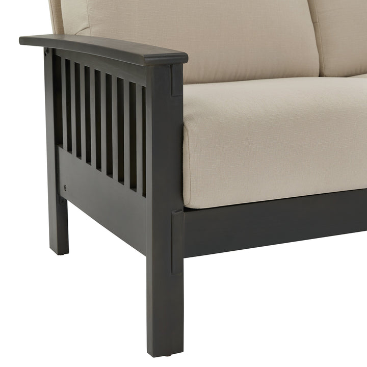 Mission-Style Wood Loveseat - Beige Linen, Dark Grey Finish