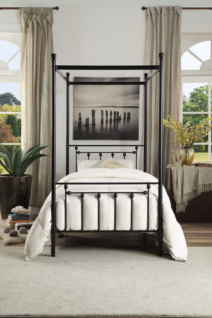 Twin Size Canopy Metal Bed, Round Post, 3A