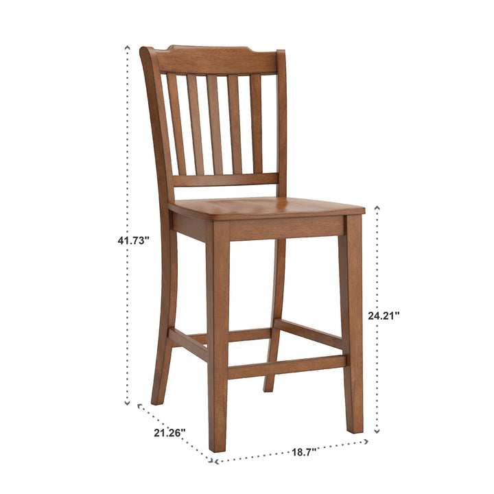 Slat Back Wood Counter Height Chairs (Set of 2) - Oak Finish