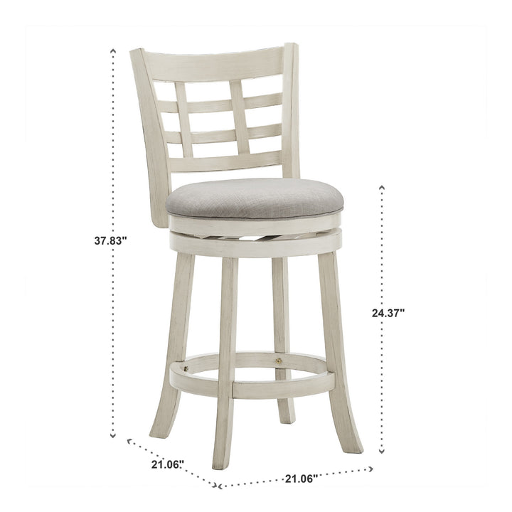 Window Back 24"H Swivel Counter Height Stool - Antique White Finish, Gray Linen