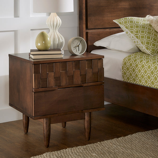 Mid-Century Brown Finish 2-Drawer Nightstand