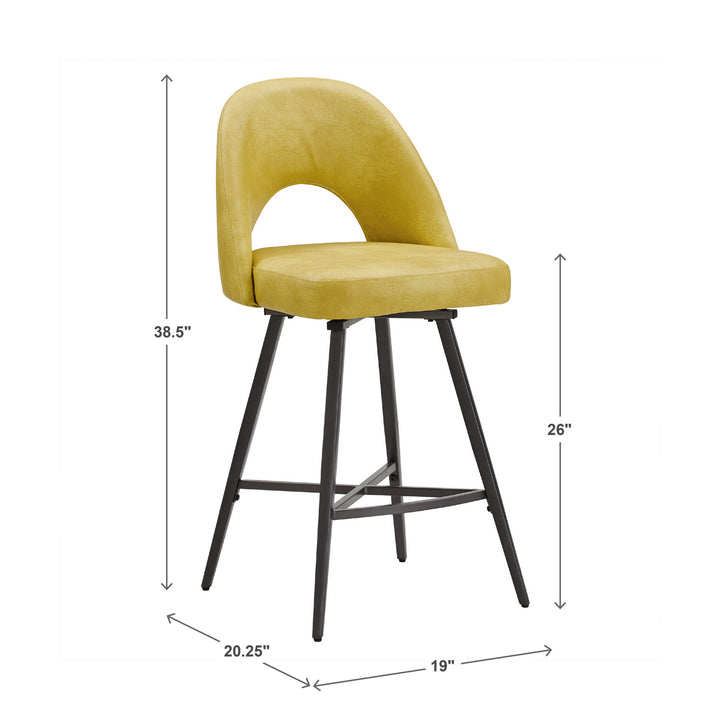 Metal Swivel Stools (Set of 2) - Yellow PU Leather, 24" Counter Height