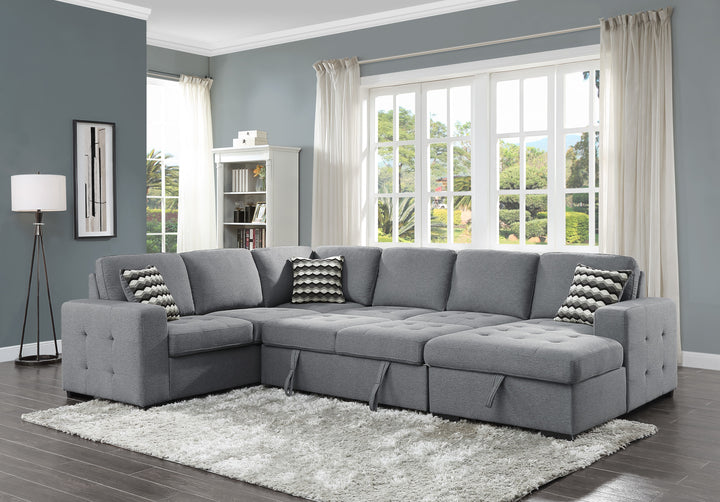 4-Piece Sectional with Pull-out Bed and Right Chaise with Hidden Storage