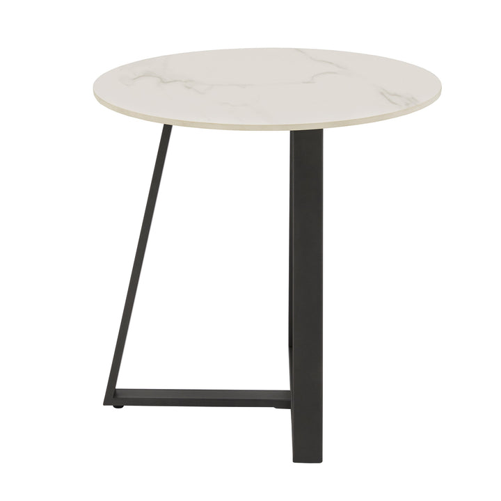 Glossy Sintered Stone with Gray Metal Base Table - White Top
