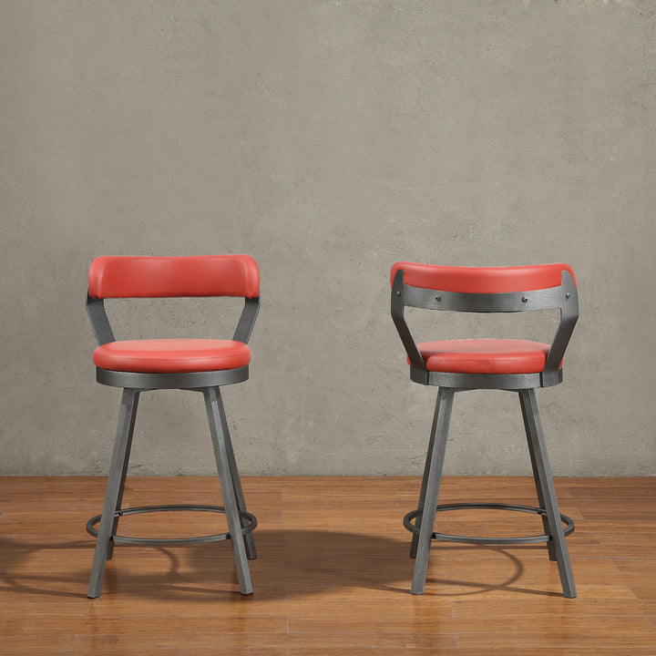 Set Of 2, Counter Height Chair, Red Pu