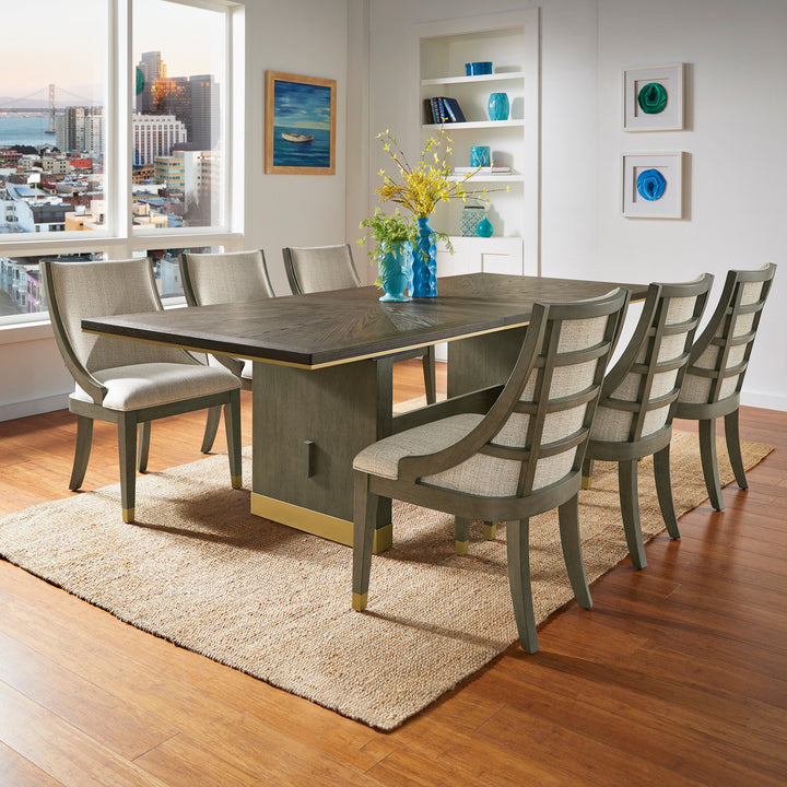 Brown Finish Gold Metal Extendable Dining Set - 7-Piece