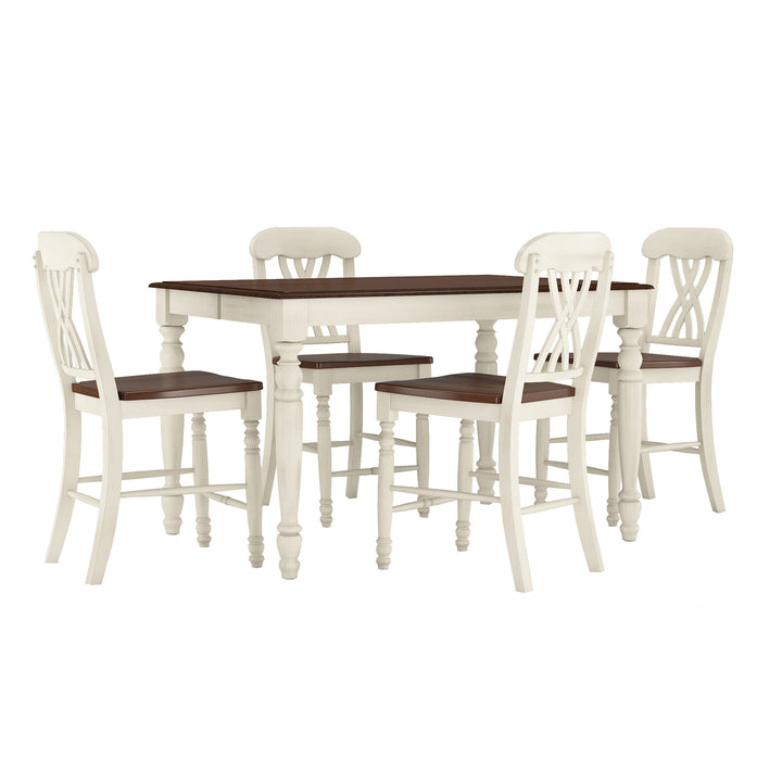 Counter Height Two-Tone Extending Dining Set - Antique White, 5-Piece Set