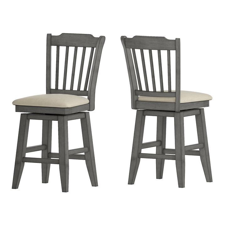 Slat Back Counter Height Wood Swivel Chair - Antique Grey Finish