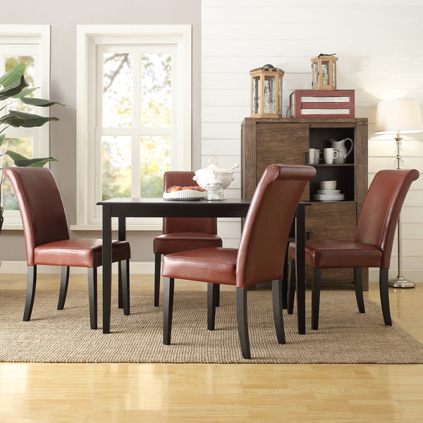 Faux Leather 5-Piece Dining Set - Red Faux Leather, Rectangular Dining Table