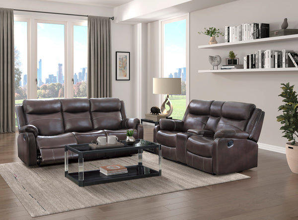 Double Lay Flat Reclining Loveseat With Console, Dark Brown Polished Microfiber