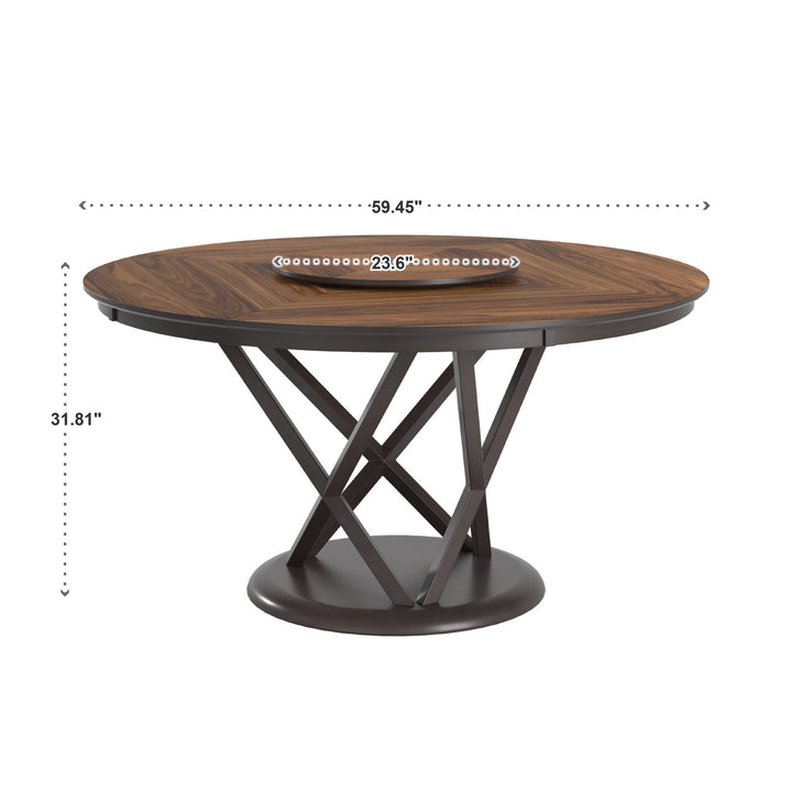 Two-Tone Espresso and Walnut Dining Table with Lazy Susan