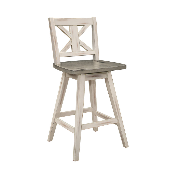 Set Of 2, Swivel Cntr Hght Chr, Ant.Grey Sand Thru+Antq White