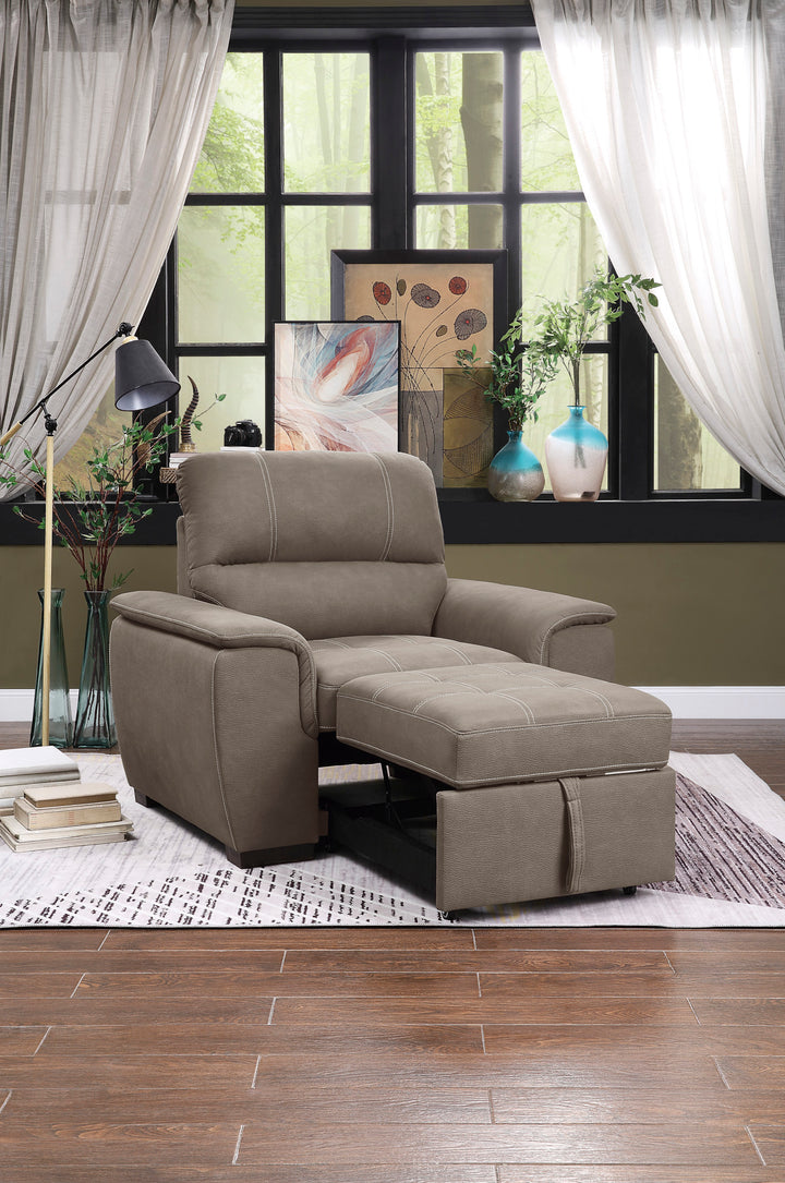 Chair with Pull-Out Ottoman, Taupe 100% Polyetser