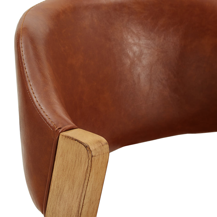 Modern Scandinavian Wood Finish Dining Chair (Set of 2) - Caramel Fegan Leather Cushion, Light Oak Veneer