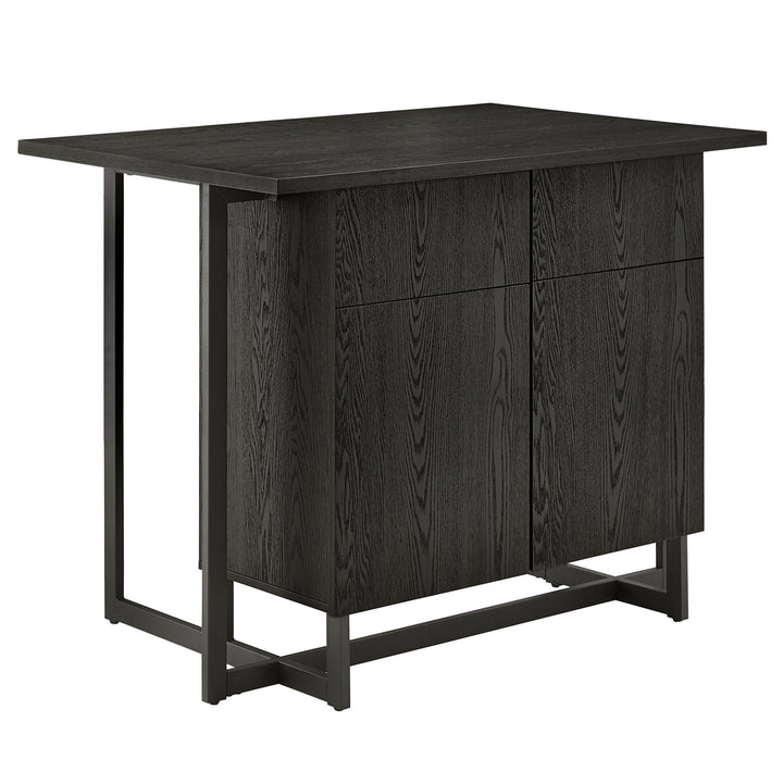 Black Finish 2-door Kitchen Island with Power and USB outlets