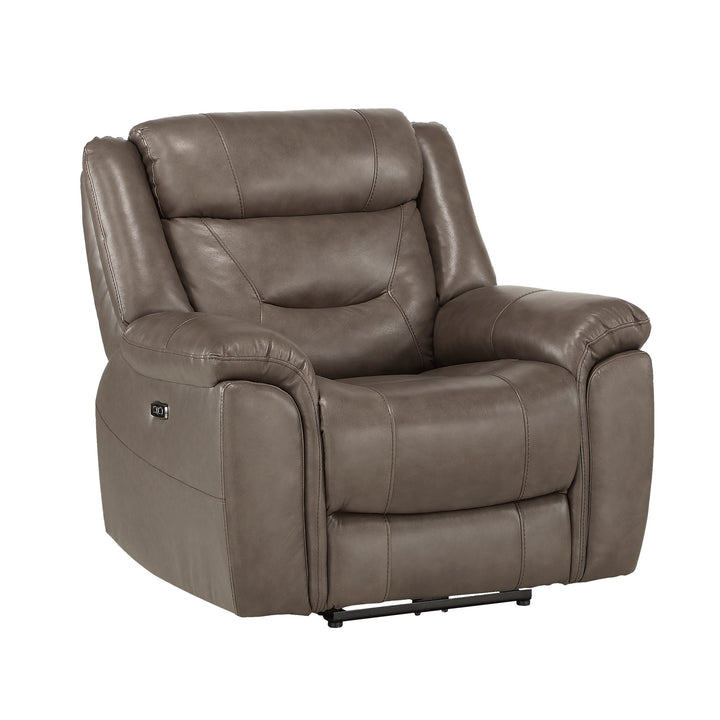 Power Reclining Chair with Power Headrest & Usb Port, Brownish Grey Top Grain Leather Match Pvc