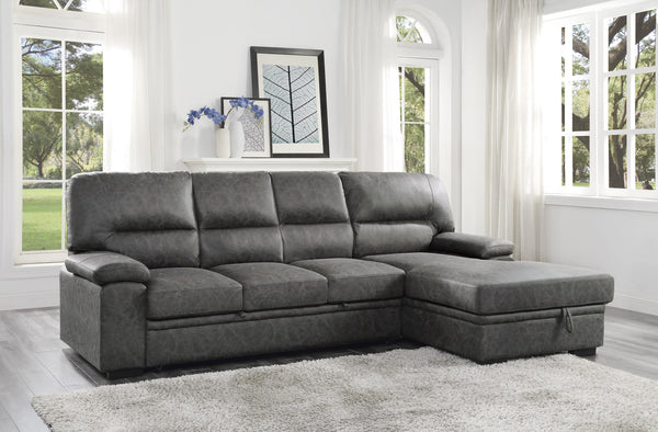 2-Piece Sectional with Pull-out Bed and Chaise with Hidden Storage