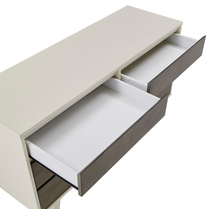 Butter White and Light Charcoal Finish 6-Drawer Dresser