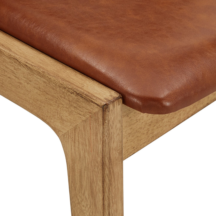 Modern Scandinavian Wood Finish Dining Chair (Set of 2) - Caramel Fegan Leather Cushion, Light Oak Veneer