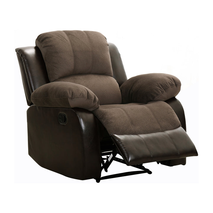Cranley Chocolate Textured Plush Microfiber & Dark Brown Bi-Cast Vinyl Reclining Chair